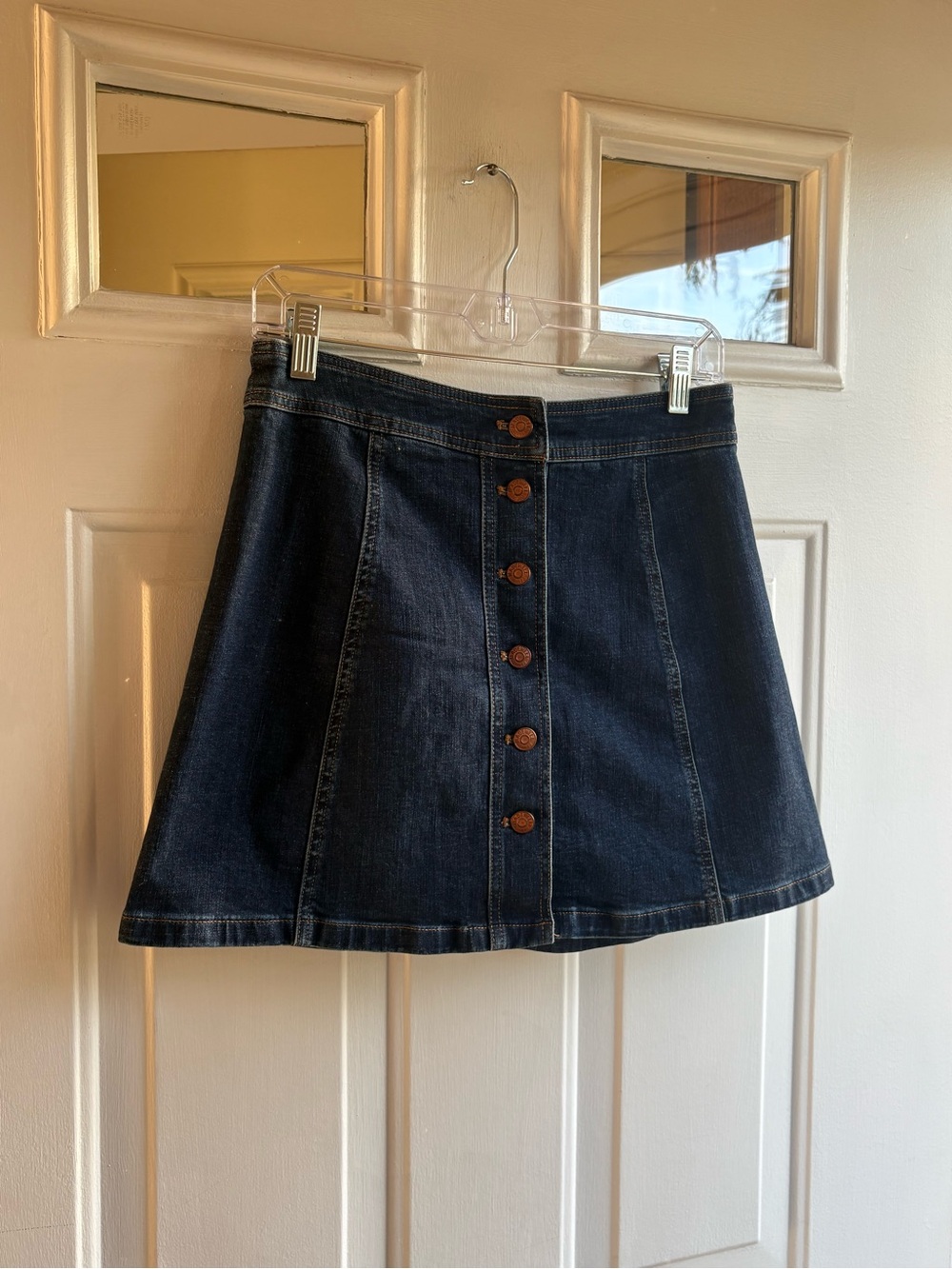 Madewell Blue Stretch Denim A-Line Mini Skirt Button Front Women’s Size M - Picture 7 of 10